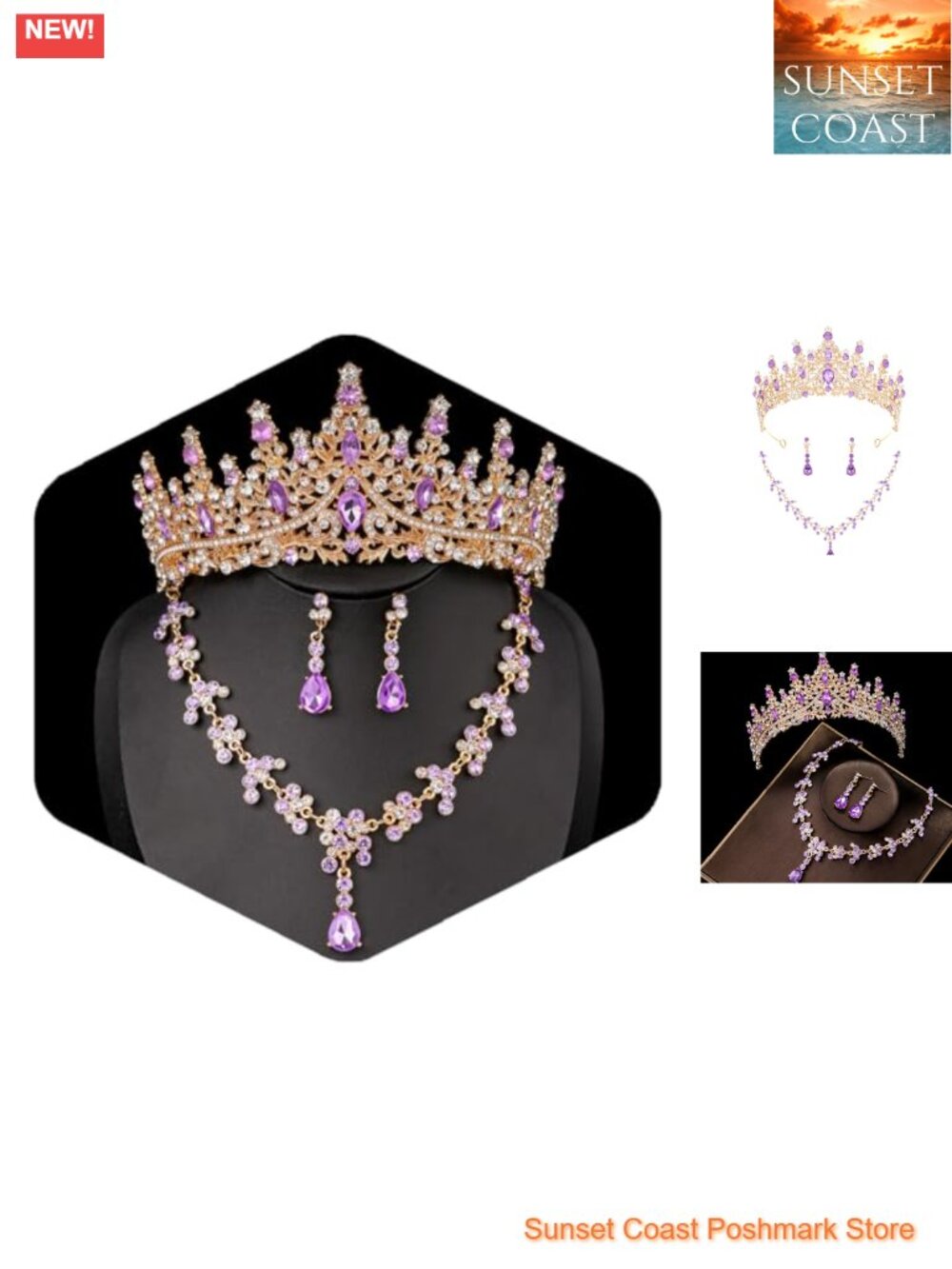 Crystal Rhinestone Crown & Jewelry Set Necklace Earrings Tiara Bride Wedding
